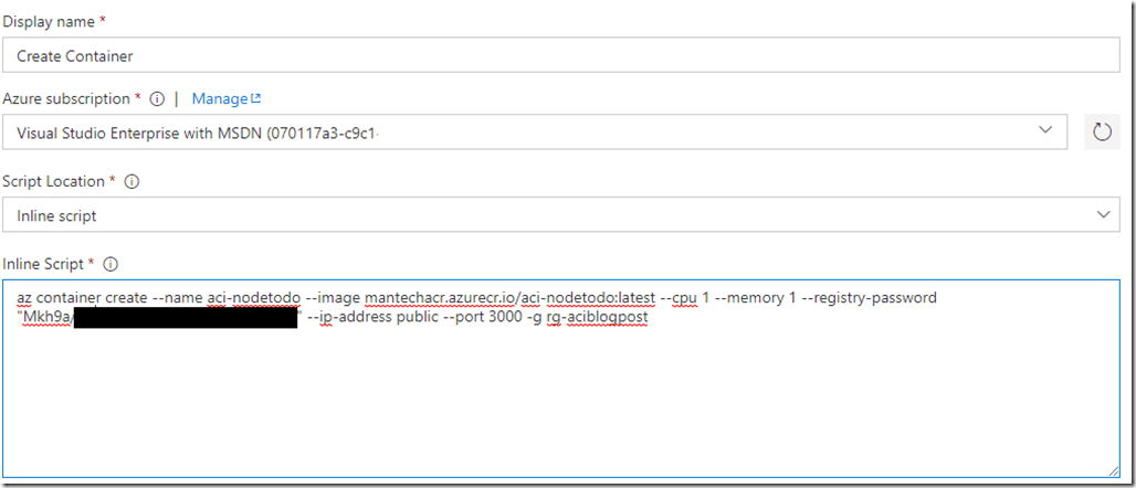 Azure Container Instance Create