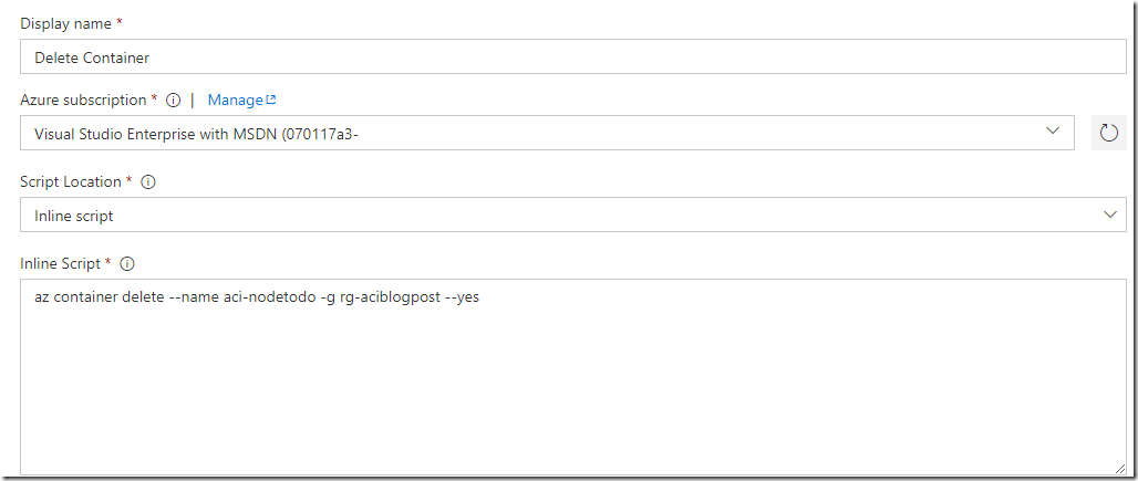 Azure Container Instances Delete